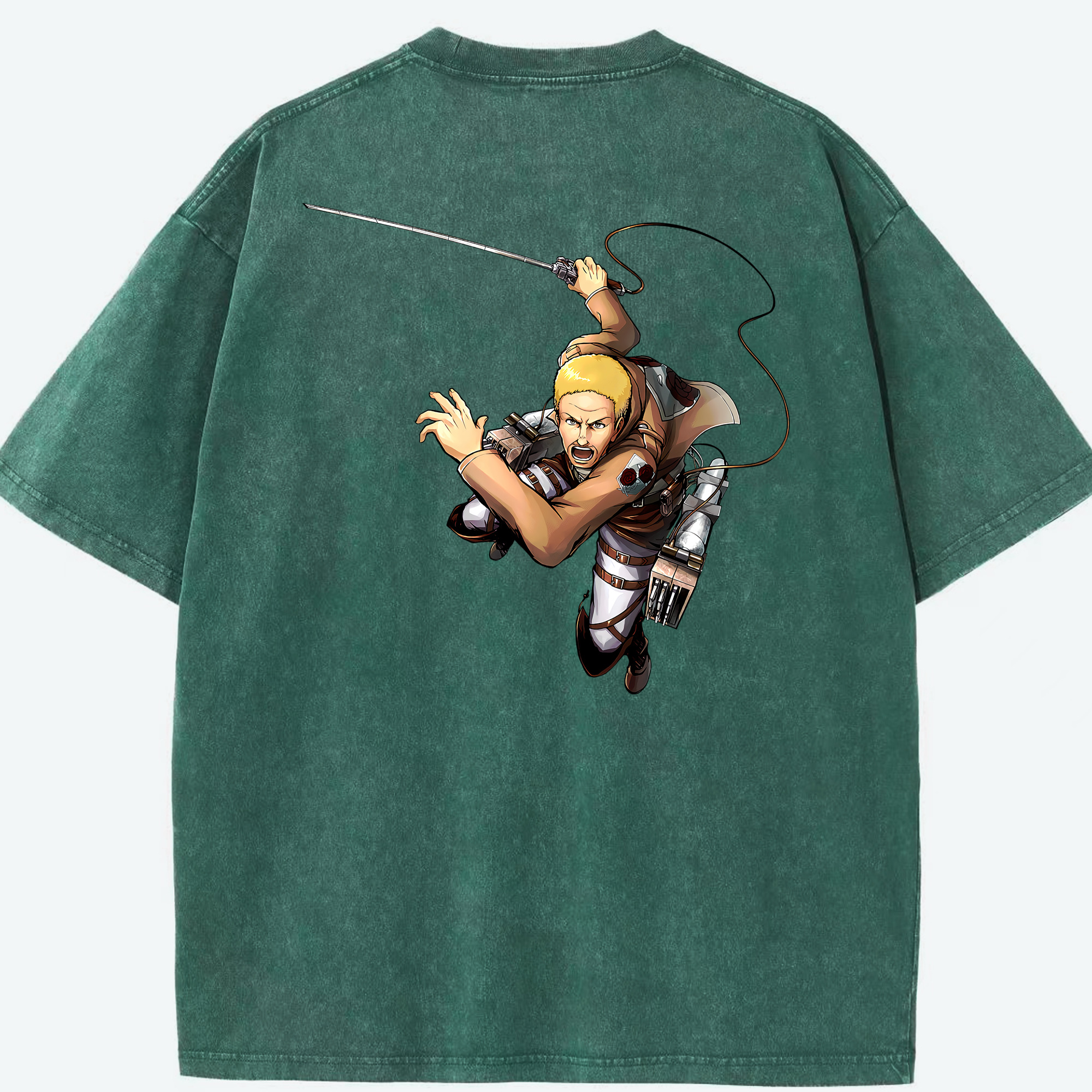 （画像用） 進撃の巨人 ハンネス Attack on Titan Hannes 綿100% ヴィンテージ風 半袖Tシャツ（背面プリント）